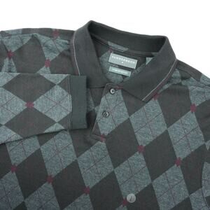 Saddlebred Shirt Mens L Charcoal Gray Heather Polo Henley Argyle Long Sleeve New